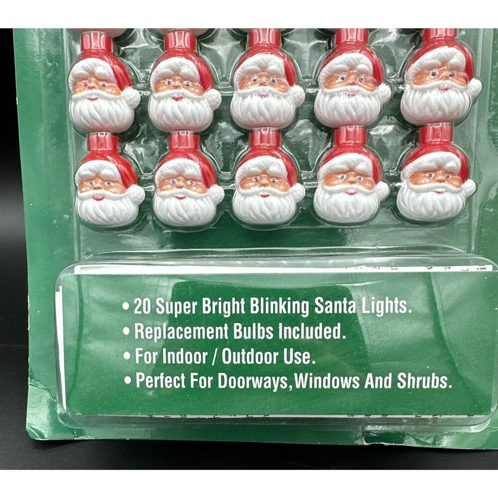 20 Super Bright Flashing Santa Head Lights Set New in Package Indoor/Outdoor